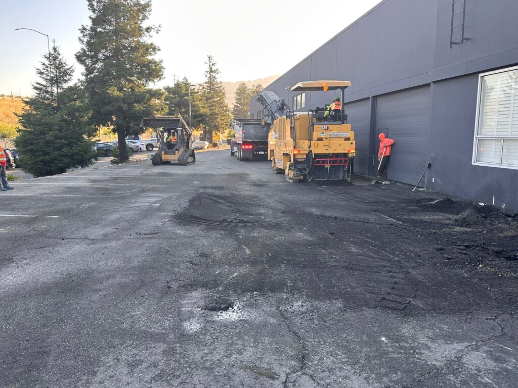 Asphalt milling and resurfacing of a commercial parking lot in the South Bay Area